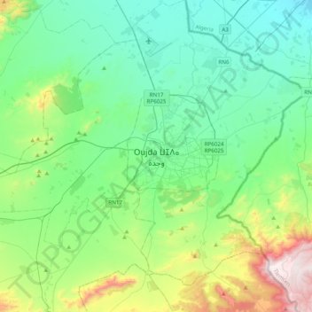 Mapa topográfico Oujda, altitud, relieve