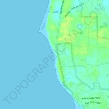 Mapa topográfico Praia das Pedrinhas, altitud, relieve
