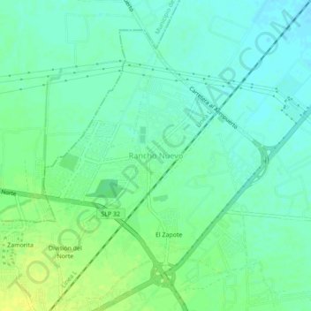 Mapa topográfico Rancho Nuevo, altitud, relieve