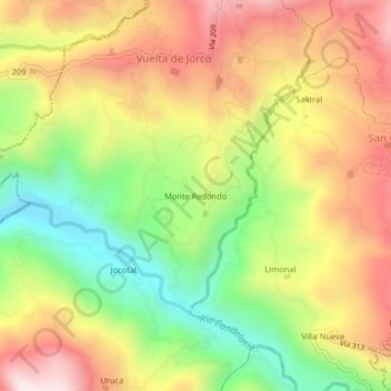 Mapa topográfico Monte Redondo, altitud, relieve