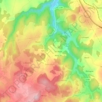 Mapa topográfico La Roche, altitud, relieve