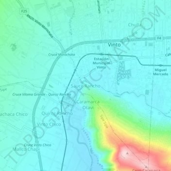Mapa topográfico Sauce Rancho, altitud, relieve