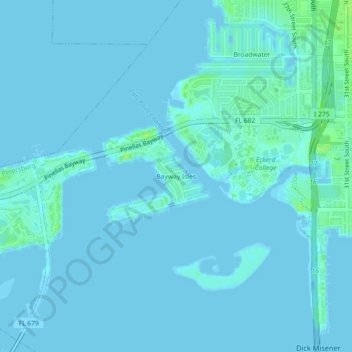 Mapa topográfico Bayway Isles, altitud, relieve
