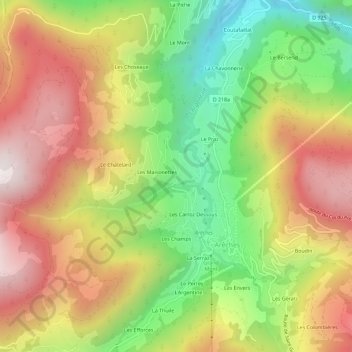 Mapa topográfico La Frasse, altitud, relieve