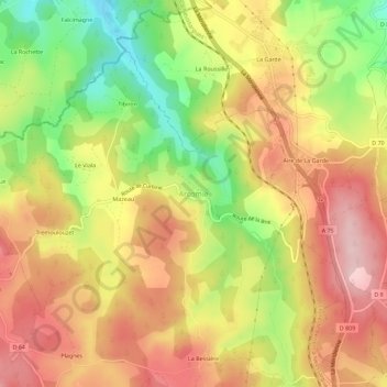 Mapa topográfico Arcomie, altitud, relieve