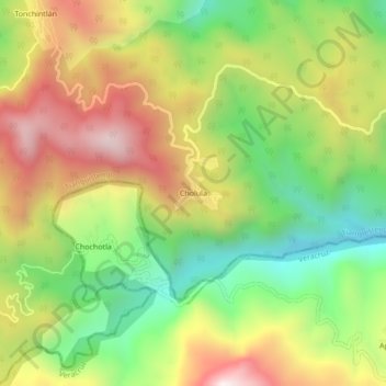 Mapa topográfico Cholula, altitud, relieve