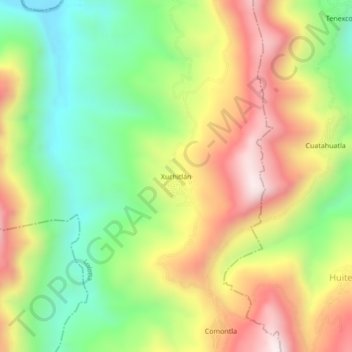 Mapa topográfico Xuchitlán, altitud, relieve