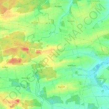 Mapa topográfico Weitenried, altitud, relieve