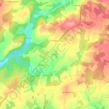 Mapa topográfico Le Breuil, altitud, relieve