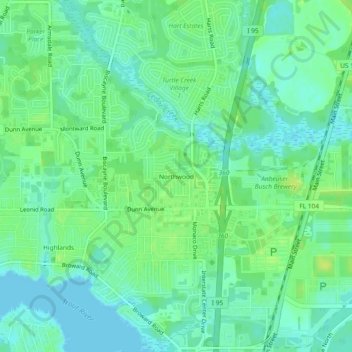 Mapa topográfico Northwood, altitud, relieve