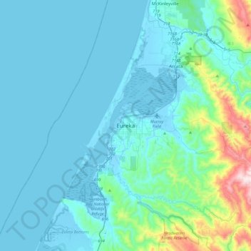 Mapa topográfico Eureka, altitud, relieve