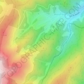 Mapa topográfico Bannwald, altitud, relieve