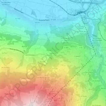 Mapa topográfico Le Fréney, altitud, relieve