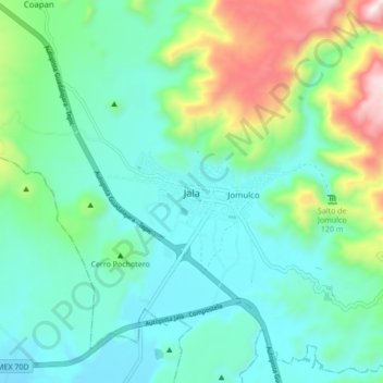 Mapa topográfico Jala, altitud, relieve