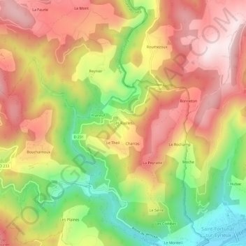 Mapa topográfico Les Riailles, altitud, relieve
