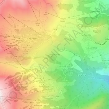 Mapa topográfico Les Crevasses, altitud, relieve