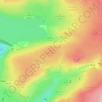 Mapa topográfico Grimwith Fell, altitud, relieve