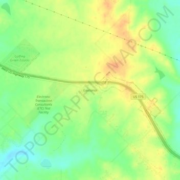 Mapa topográfico Gastonia, altitud, relieve