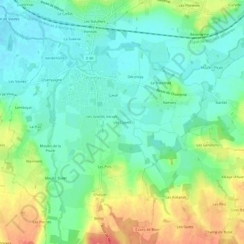 Mapa topográfico Les Clayes, altitud, relieve