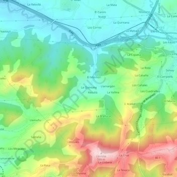 Mapa topográfico Trespando, altitud, relieve