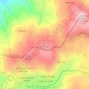 Mapa topográfico Laceiras, altitud, relieve