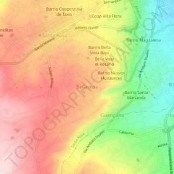 Mapa topográfico Bellavista, altitud, relieve