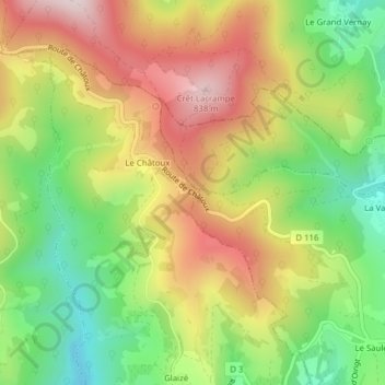 Mapa topográfico Col du Chêne, altitud, relieve