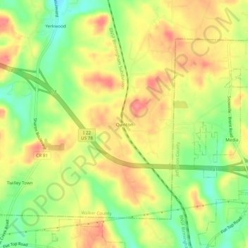 Mapa topográfico Quinton, altitud, relieve