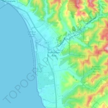Mapa topográfico Half Moon Bay, altitud, relieve