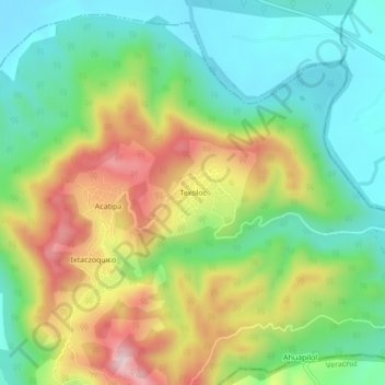 Mapa topográfico Texoloc, altitud, relieve