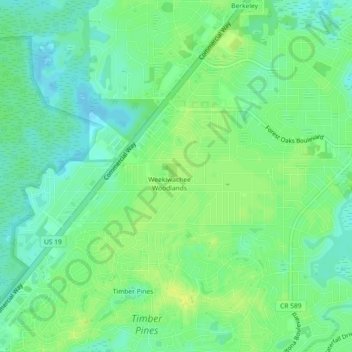 Mapa topográfico Weeki Wachee Acres, altitud, relieve