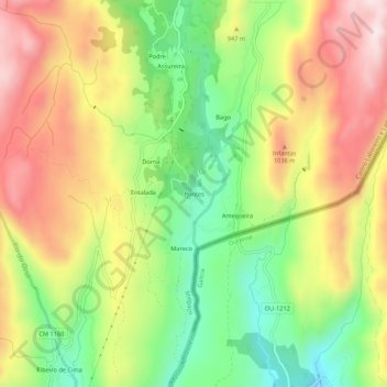 Mapa topográfico Pontes, altitud, relieve