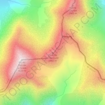 Mapa topográfico Cime de la Recoude, altitud, relieve