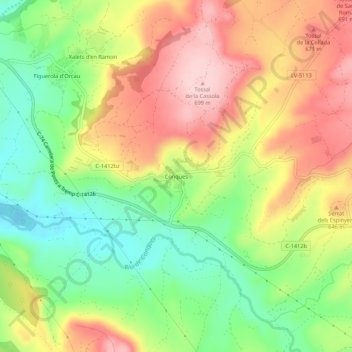 Mapa topográfico Conques, altitud, relieve