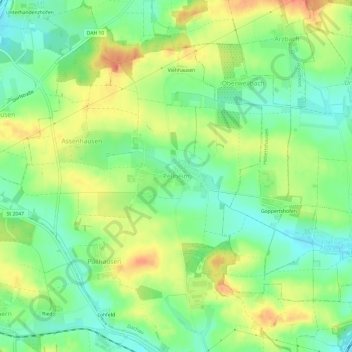 Mapa topográfico Pellheim, altitud, relieve