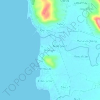 Mapa topográfico Galongen, altitud, relieve