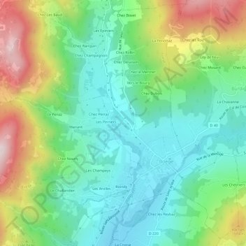 Mapa topográfico Les Biolles, altitud, relieve