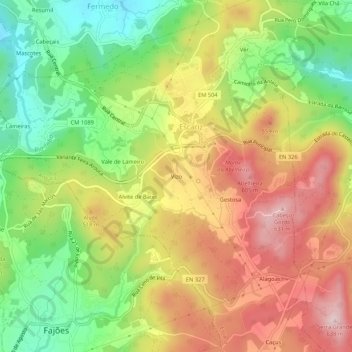 Mapa topográfico Vizo, altitud, relieve