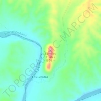 Mapa topográfico Cerritos Cuates, altitud, relieve