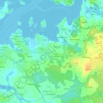 Mapa topográfico Le Couëdic, altitud, relieve
