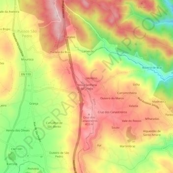 Mapa topográfico Nossa Senhora da Orada, altitud, relieve