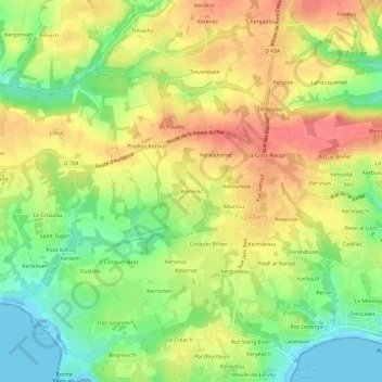 Mapa topográfico Brenelec, altitud, relieve