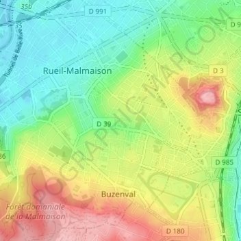 Mapa topográfico Les Taratres Rueil 4, altitud, relieve