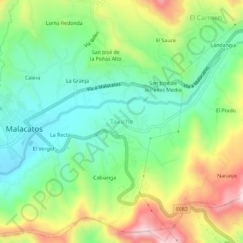 Mapa topográfico Taxiche, altitud, relieve