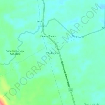 Mapa topográfico Villa Borjana, altitud, relieve