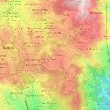 Mapa topográfico South Drive, altitud, relieve