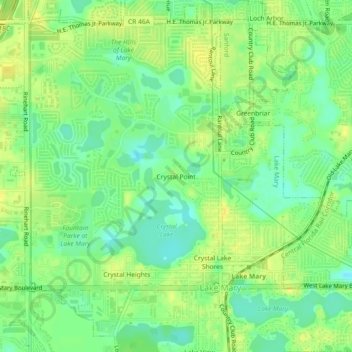 Mapa topográfico Crystal Point, altitud, relieve