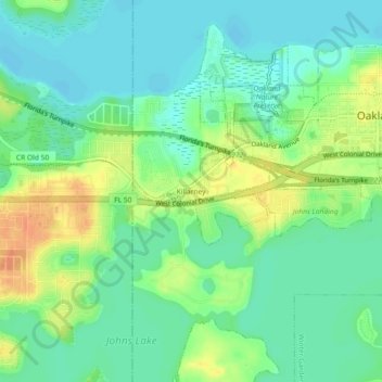Mapa topográfico Killarney, altitud, relieve