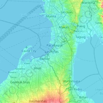 Mapa topográfico Las Piñas, altitud, relieve