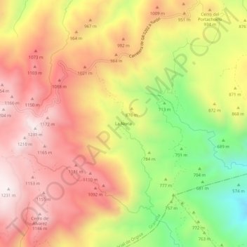 Mapa topográfico La Noria, altitud, relieve